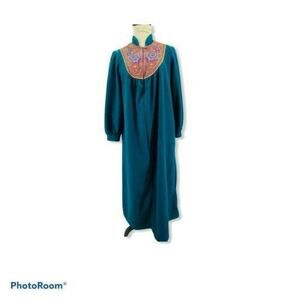 Vintage House Coat Zip Front Velour Robe Long Quilted Satin Small